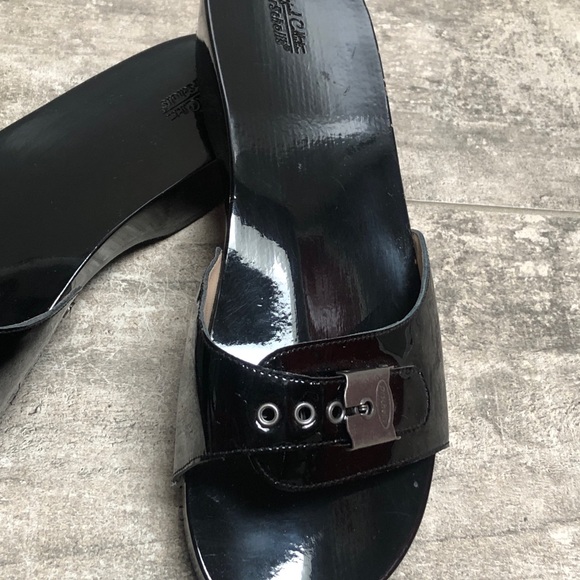 COPY - NWOB DR SCHOLL’S WOODEN SLIDES/SIZE9US/BLACK PATENT - Picture 4 of 12